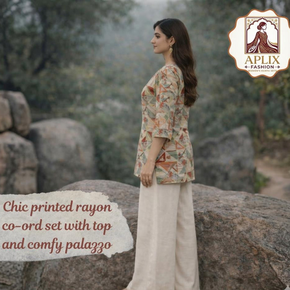 Rayon Slub Digital Print Co-ord Set with Plazoo Pants