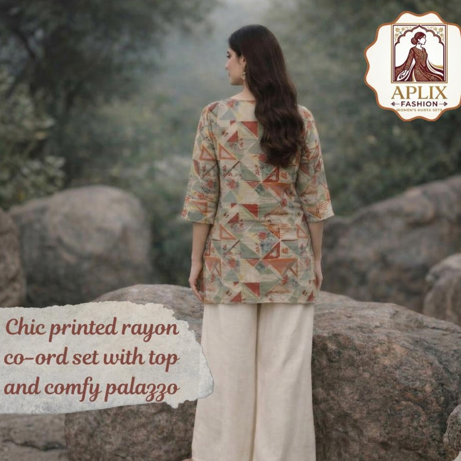 Rayon Slub Digital Print Co-ord Set with Plazoo Pants