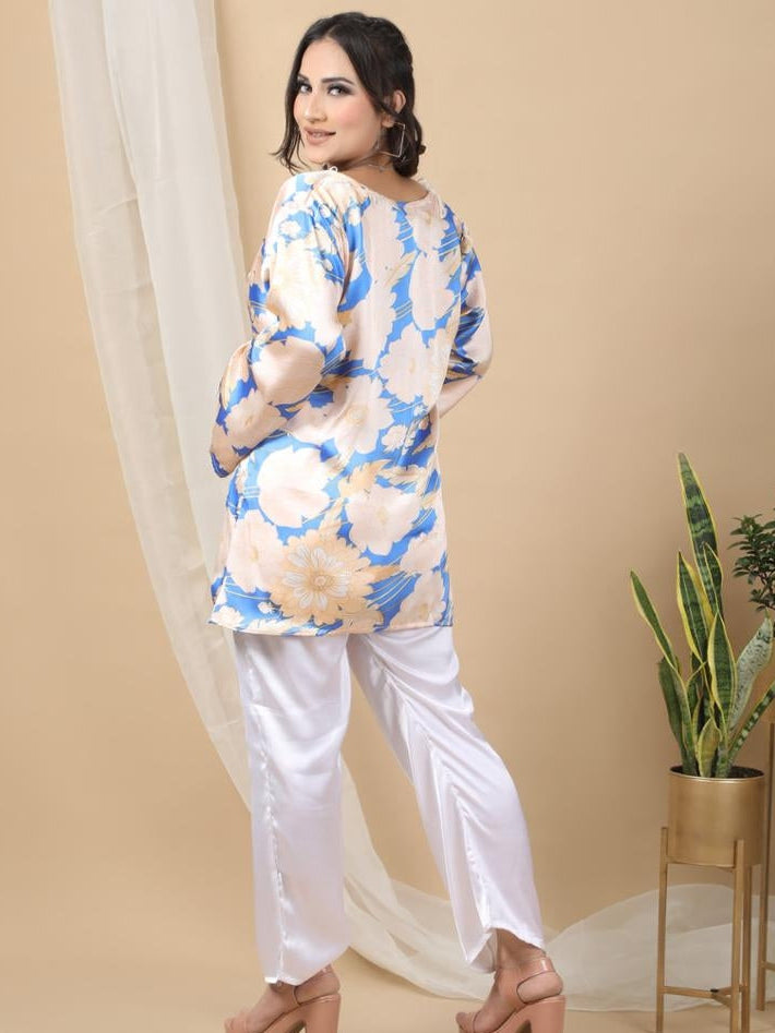 Ridaa Satin & Full Sleeve Co Ord Set | Full Pant Top Suit For Girls & Women For Casual, Outing & Occasion