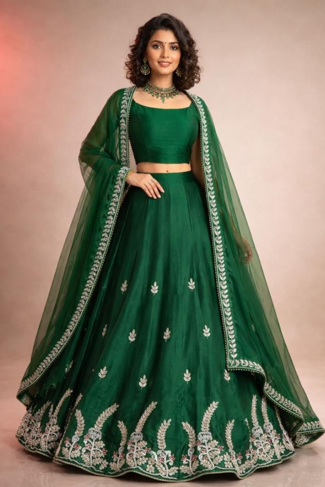 Women Handwork Lehenga with Bearberry Dupatta and Blouse